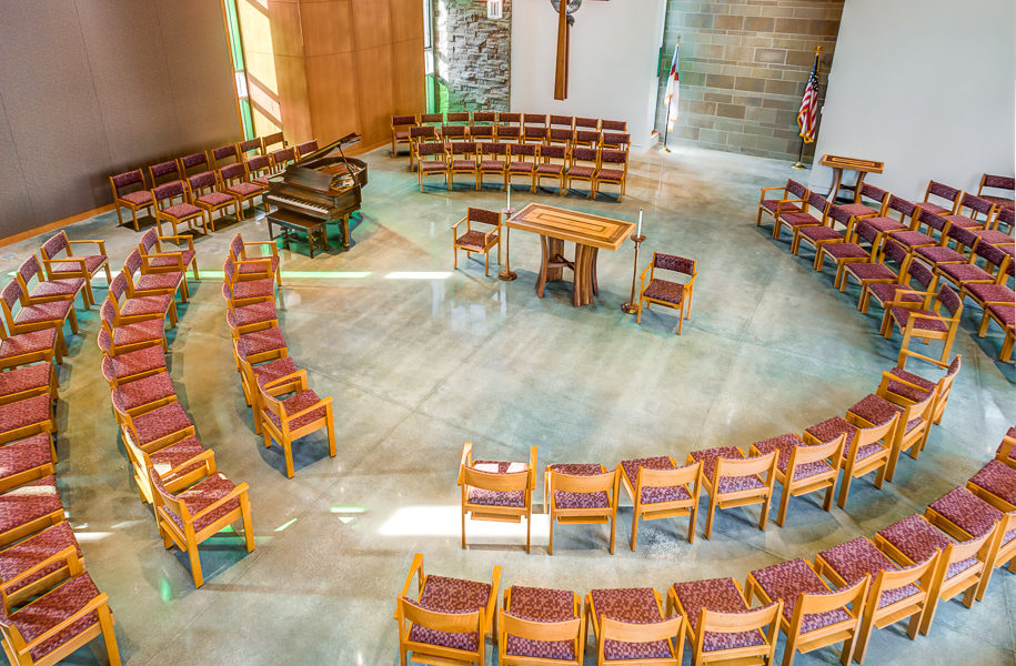 Aerial view of the main worship space of a church