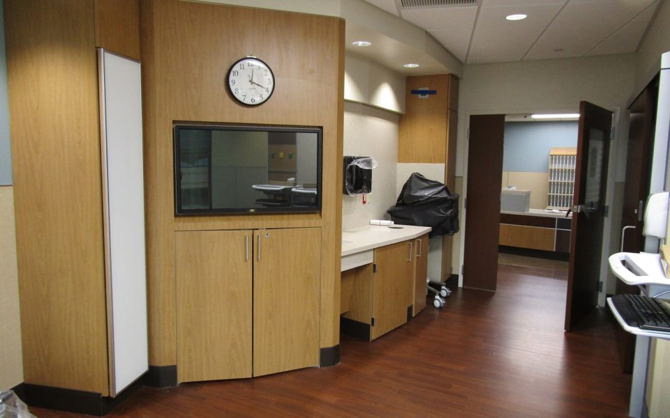 Casework and sink area in patient room in hospital