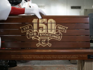 detail of commemorative reds benches