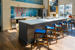 counter bar and cabinets at Union Apartments lounge